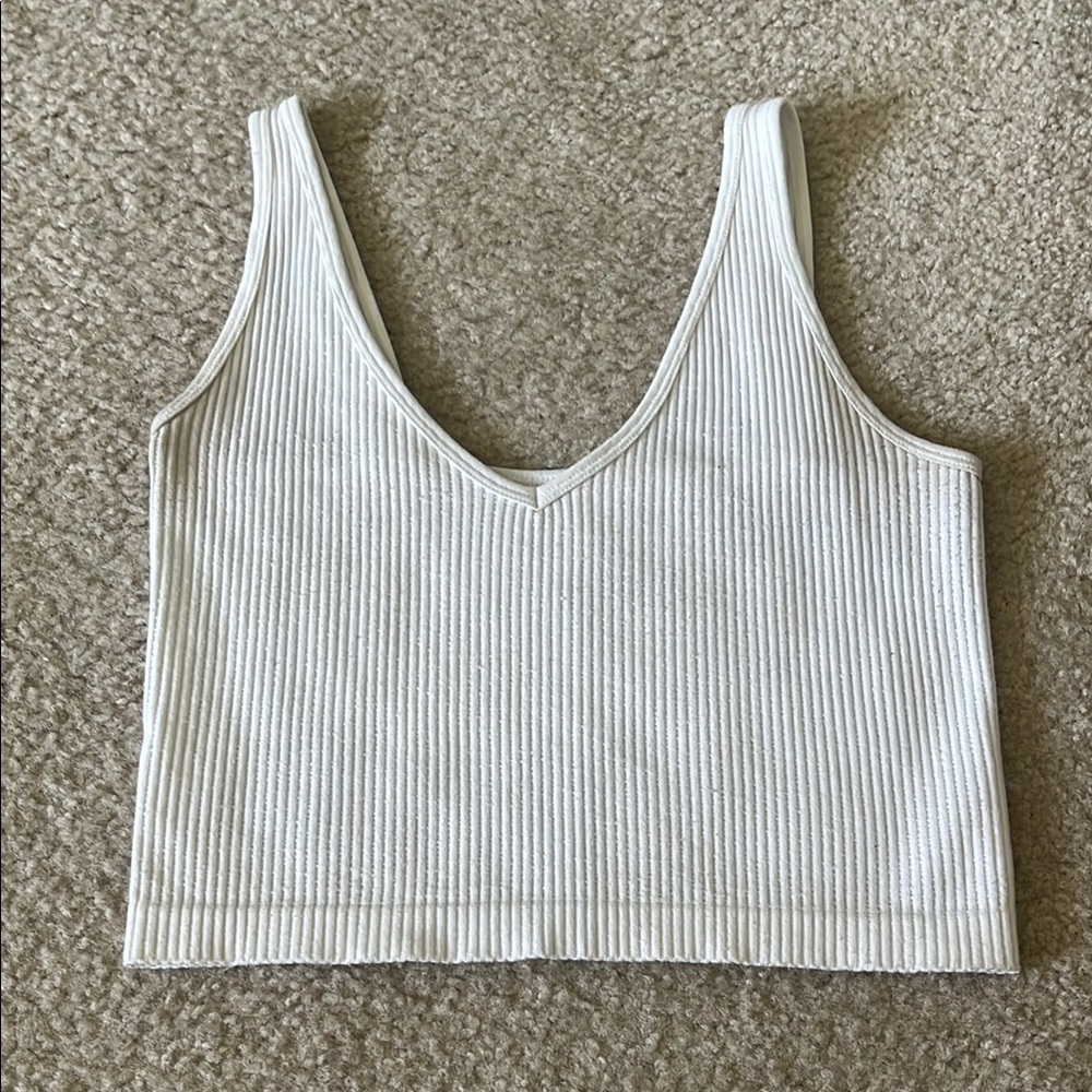 Free People White Ribbed Crop Tank Top